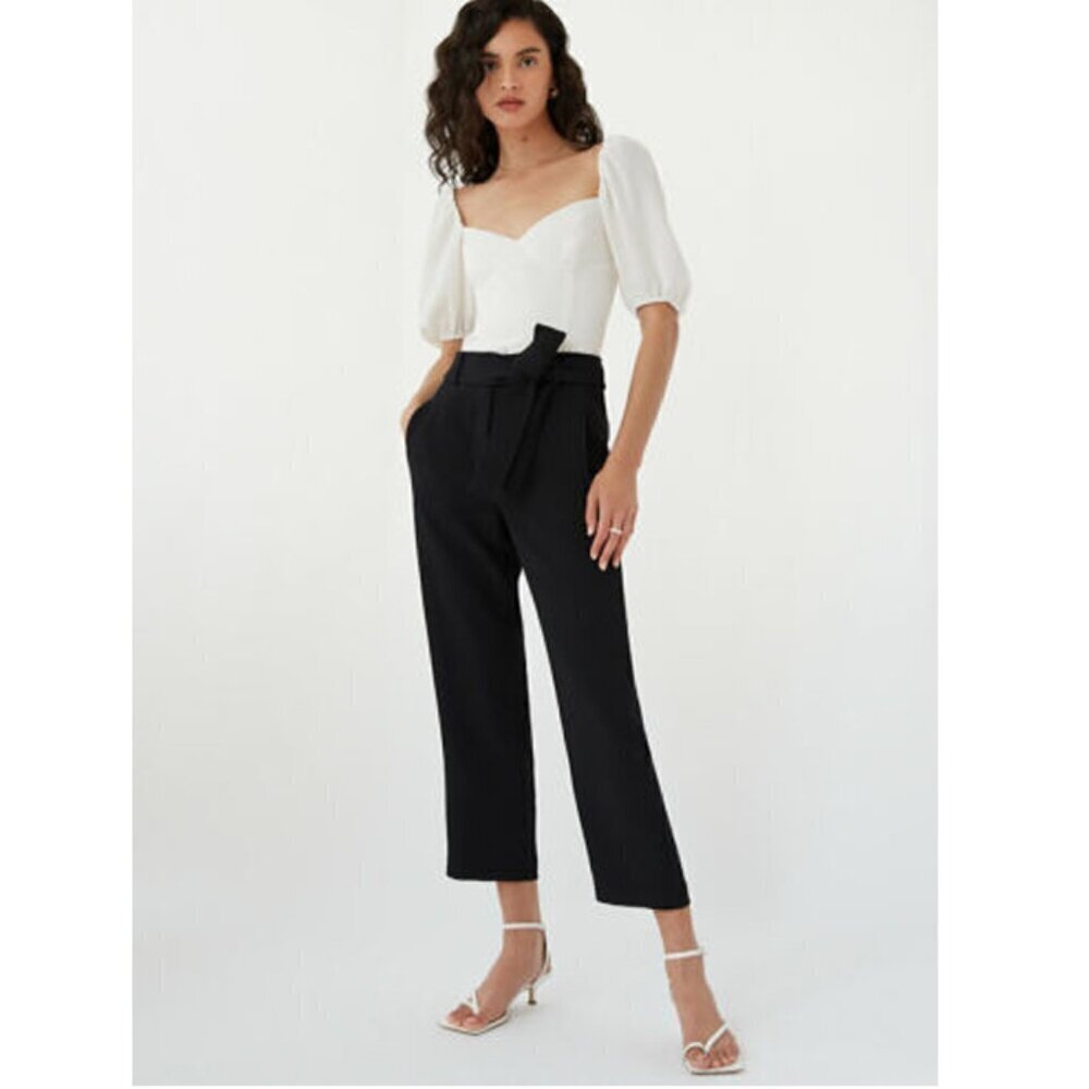 Wilfred Chino Belted Tie Front High Waisted Straight Leg Pants Black Size 4
